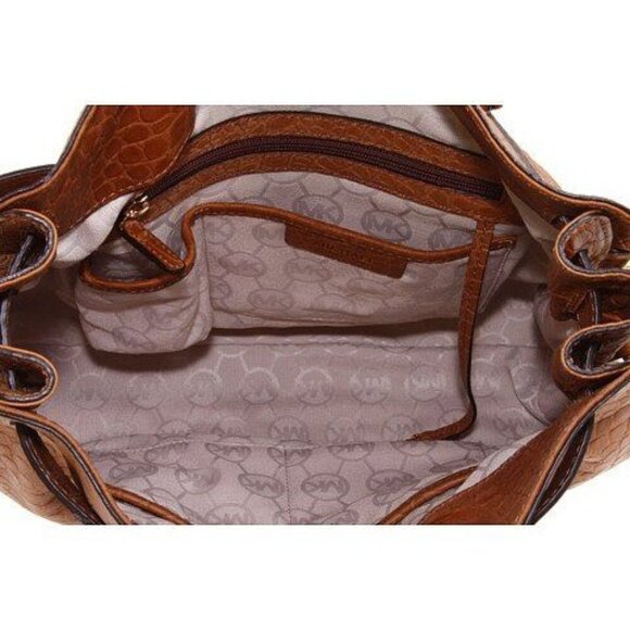 MICHAEL Michael Kors Hamilton Large Tote Handbag Mocha Gold Hardware Croc - Picture 3 of 16